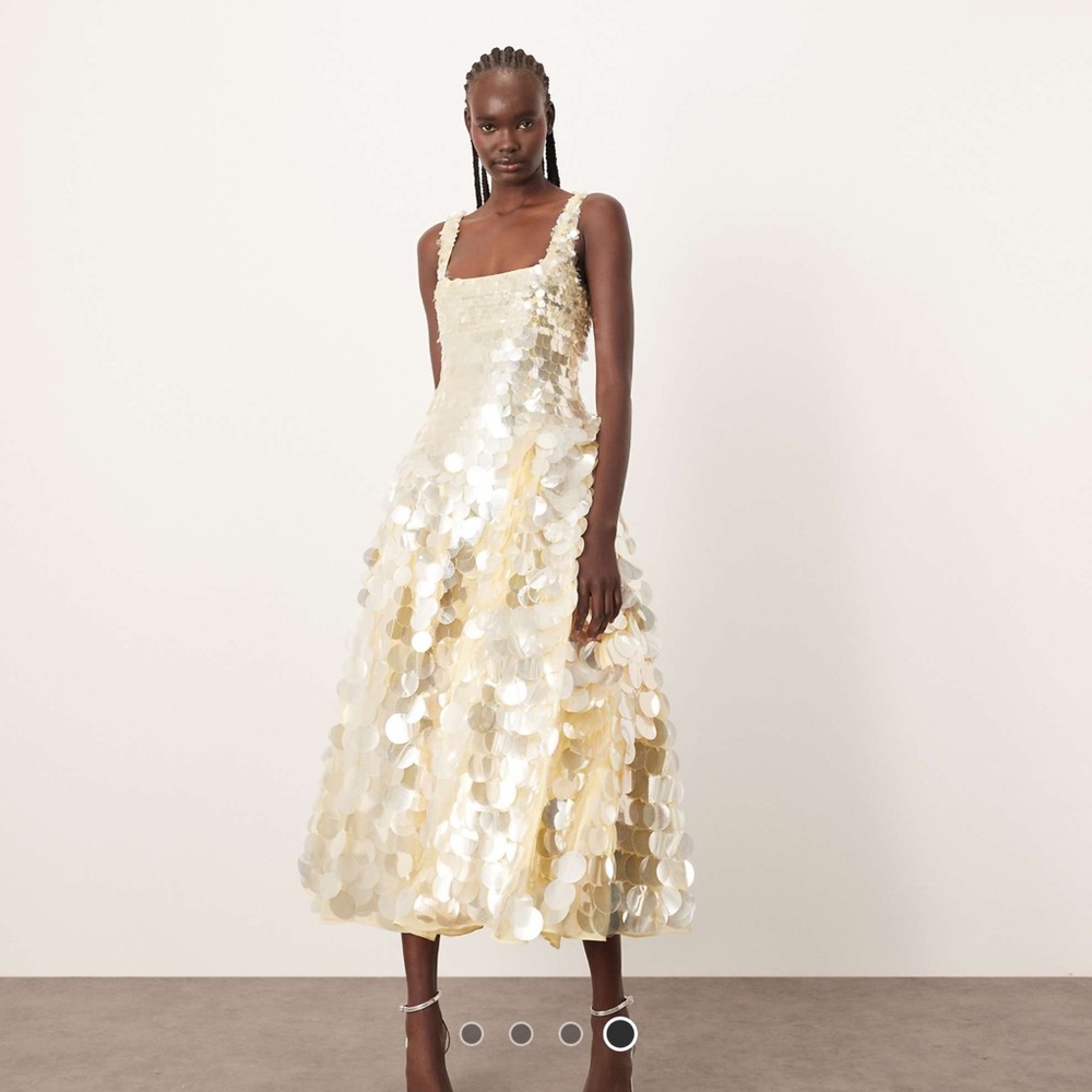 Arrange embellished disc sequin square neck full skirt midi dress Lemon